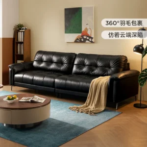 顾家家居头层牛皮小户型三人位羽毛填充固定皮沙发云顶沙发1567